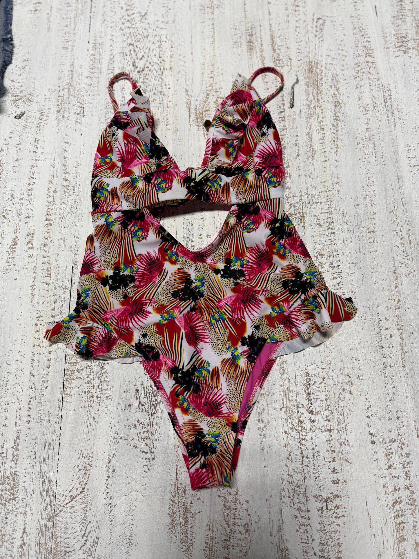 Kai Lani Ruffle Accent One Piece Pink Multi Floral Women's Size Large