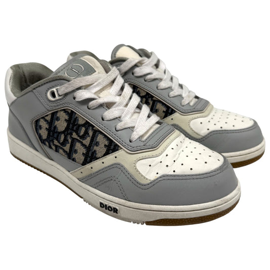 Christian Dior Gray Leather Oblique Jacquard Fabric Low Top B27 Sneaker