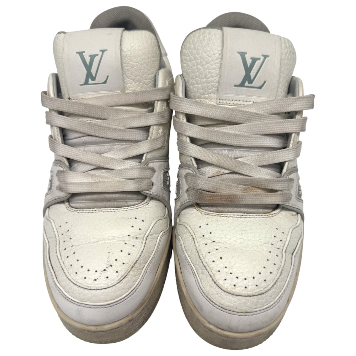 Louis Vuitton White Leather Lace Up LV Trainer Sneaker