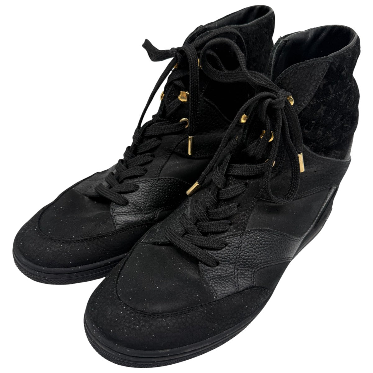 Louis Vuitton Black Leather Suede Monogram Cliff Top Wedge Sneaker