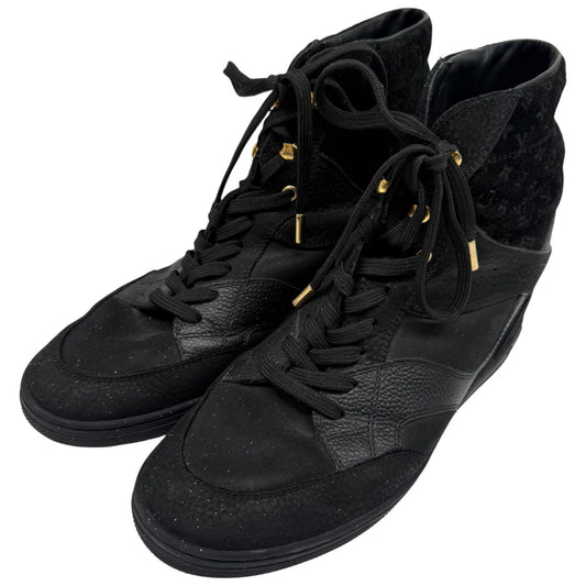 Louis Vuitton Black Leather Suede Monogram Cliff Top Wedge Sneaker