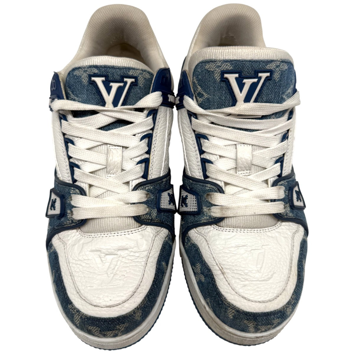 Louis Vuitton Blue/White Leather Denim Monogram LV Trainer Sneaker