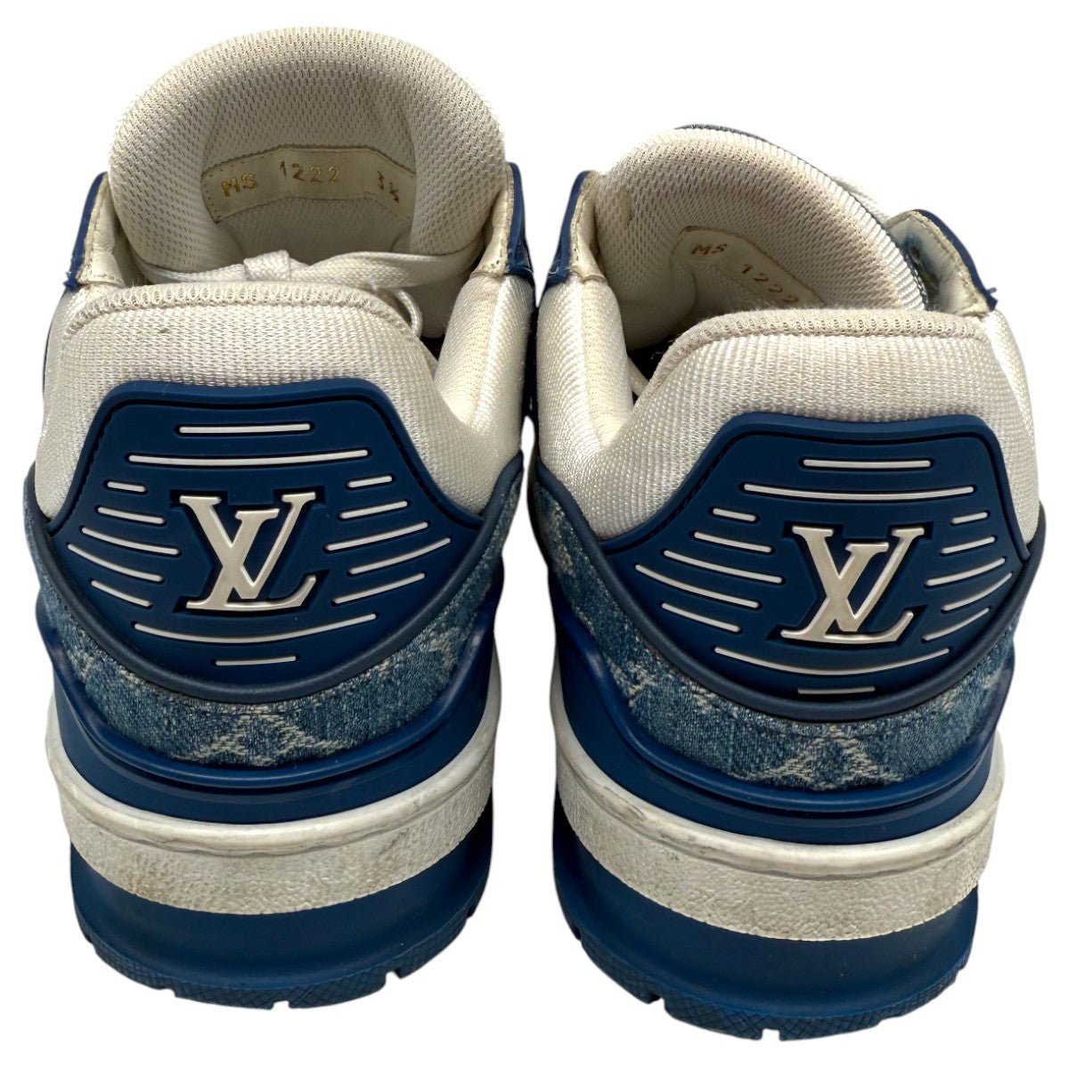 Louis Vuitton Blue/White Leather Denim Monogram LV Trainer Sneaker