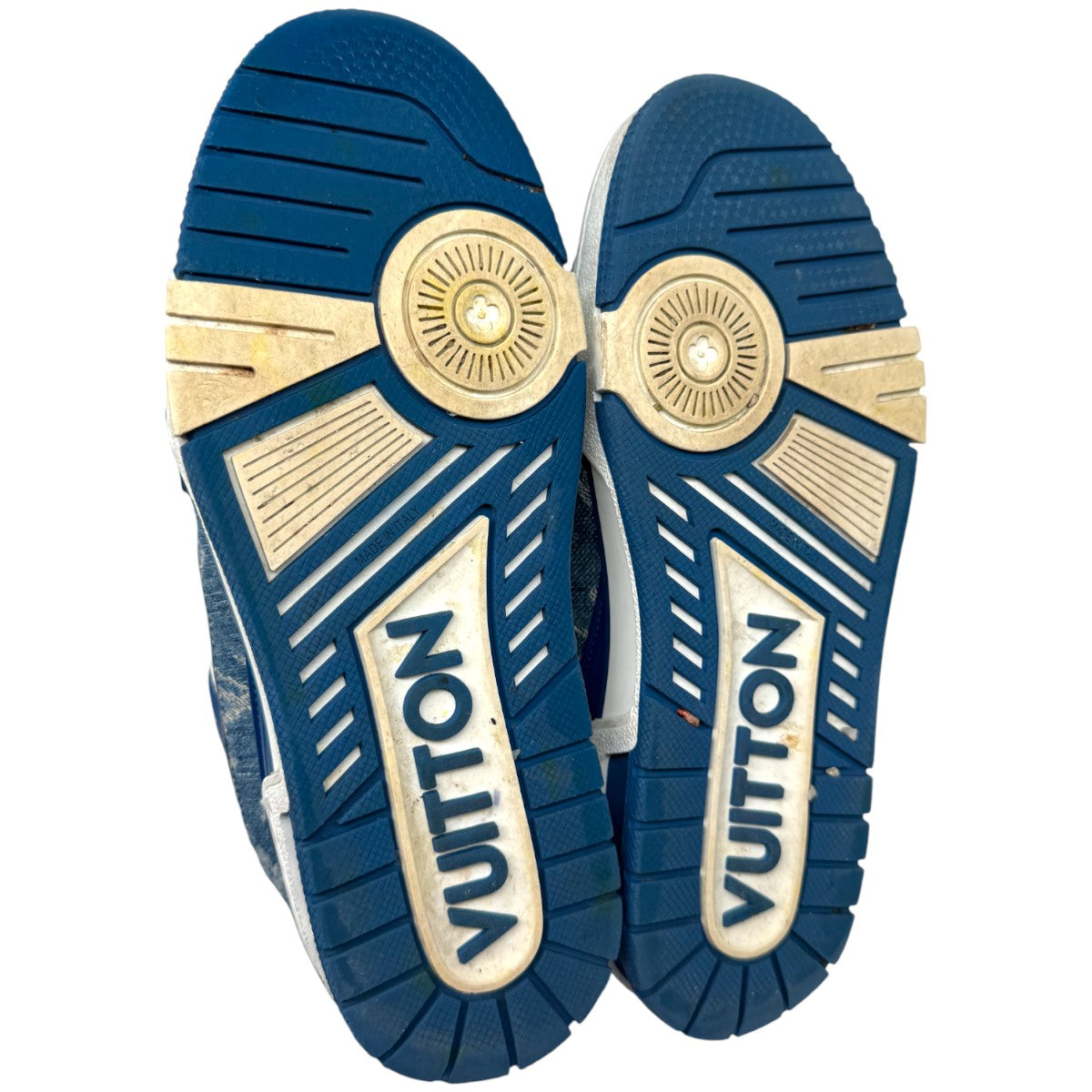 Louis Vuitton Blue/White Leather Denim Monogram LV Trainer Sneaker