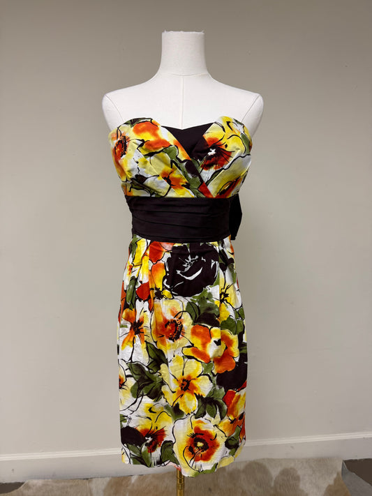 Trixxi Cocktail Dress Tube Top Ribbon Accent Multicolored Floral Mini Size 9