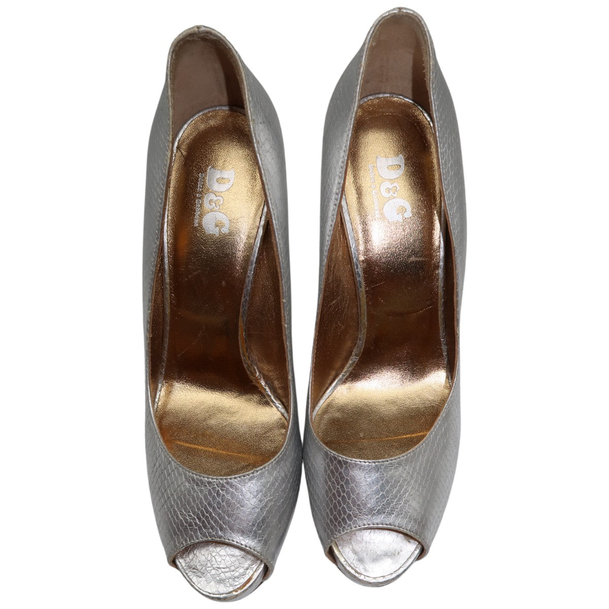 Dolce & Gabbana Metallic Silver Snake-Embossed Leather Peep-Toe Pump