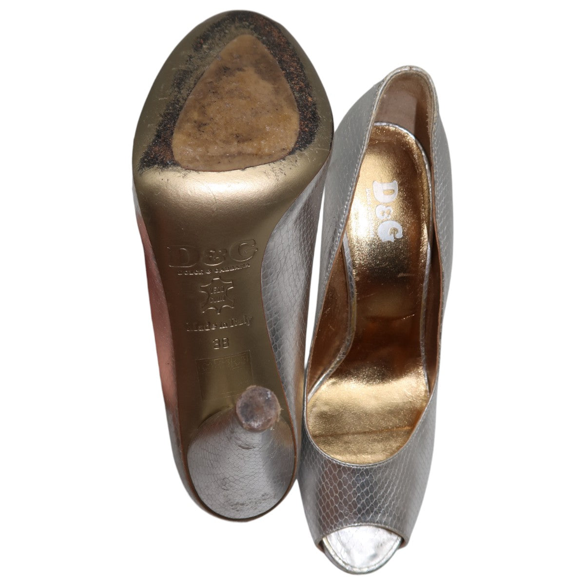 Dolce & Gabbana Metallic Silver Snake-Embossed Leather Peep-Toe Pump