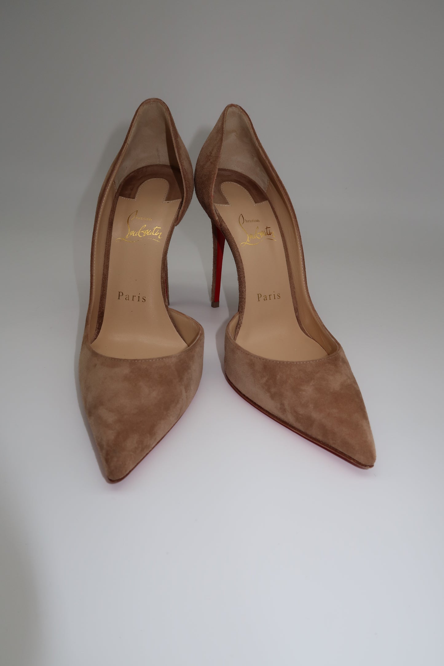 Christian Louboutin Suede Iriza 100 Veau Velours Pumps Cappuccino Size 37.5