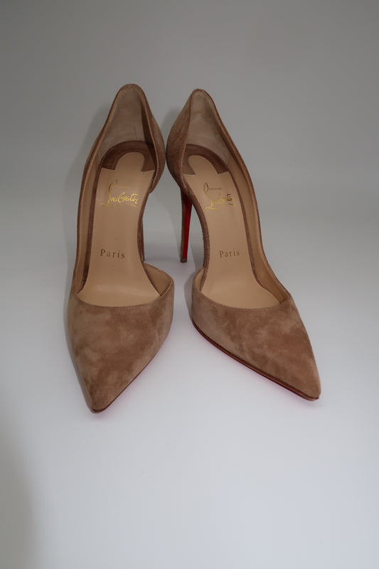 Christian Louboutin Suede Iriza 100 Veau Velours Pumps Cappuccino Size 37.5