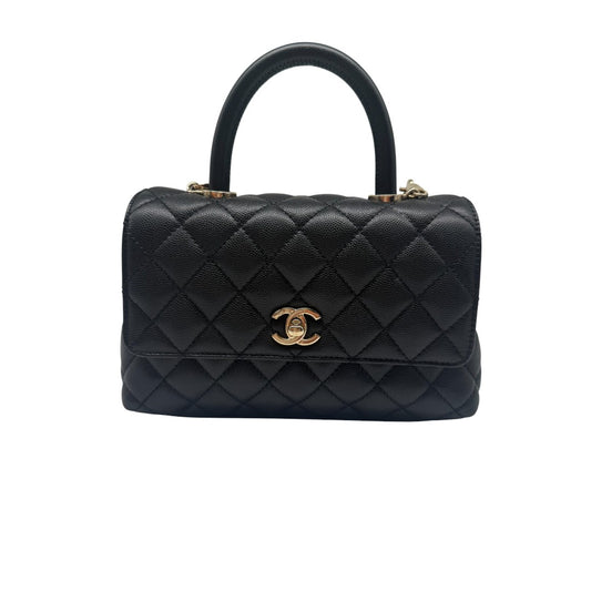 Chanel Caviar Leather Quilted CC Logo Coco Handle Mini Crossbody Bag Black