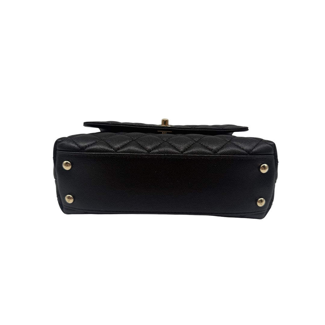 Chanel Caviar Leather Quilted CC Logo Coco Handle Mini Crossbody Bag Black