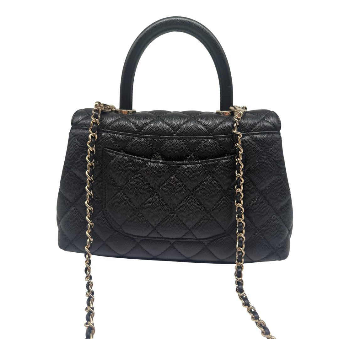 Chanel Caviar Leather Quilted CC Logo Coco Handle Mini Crossbody Bag Black