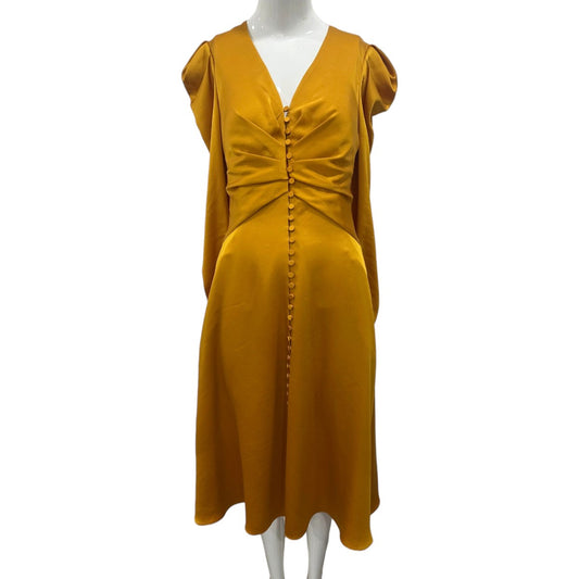 Jonathan Simkhai Satin V-Neck Long Sleeve Ruched Midi Dress  Women's