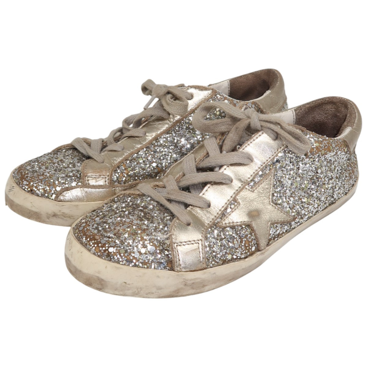 Golden Goose Gold/Silver Leather Glitter Superstar Sneakers