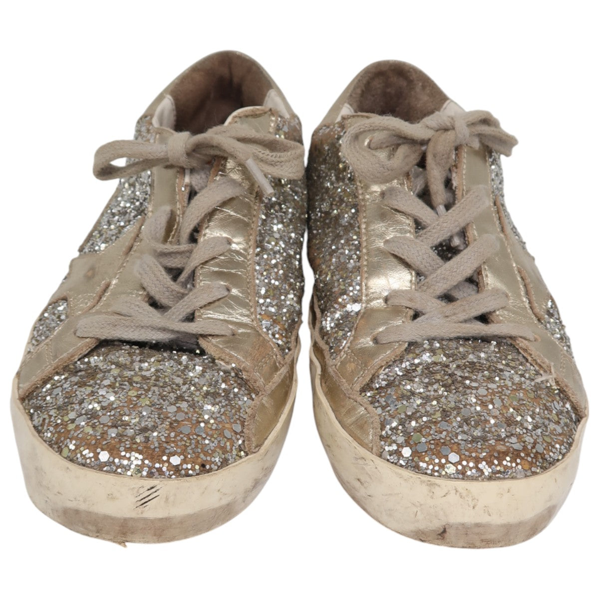 Golden Goose Gold/Silver Leather Glitter Superstar Sneakers