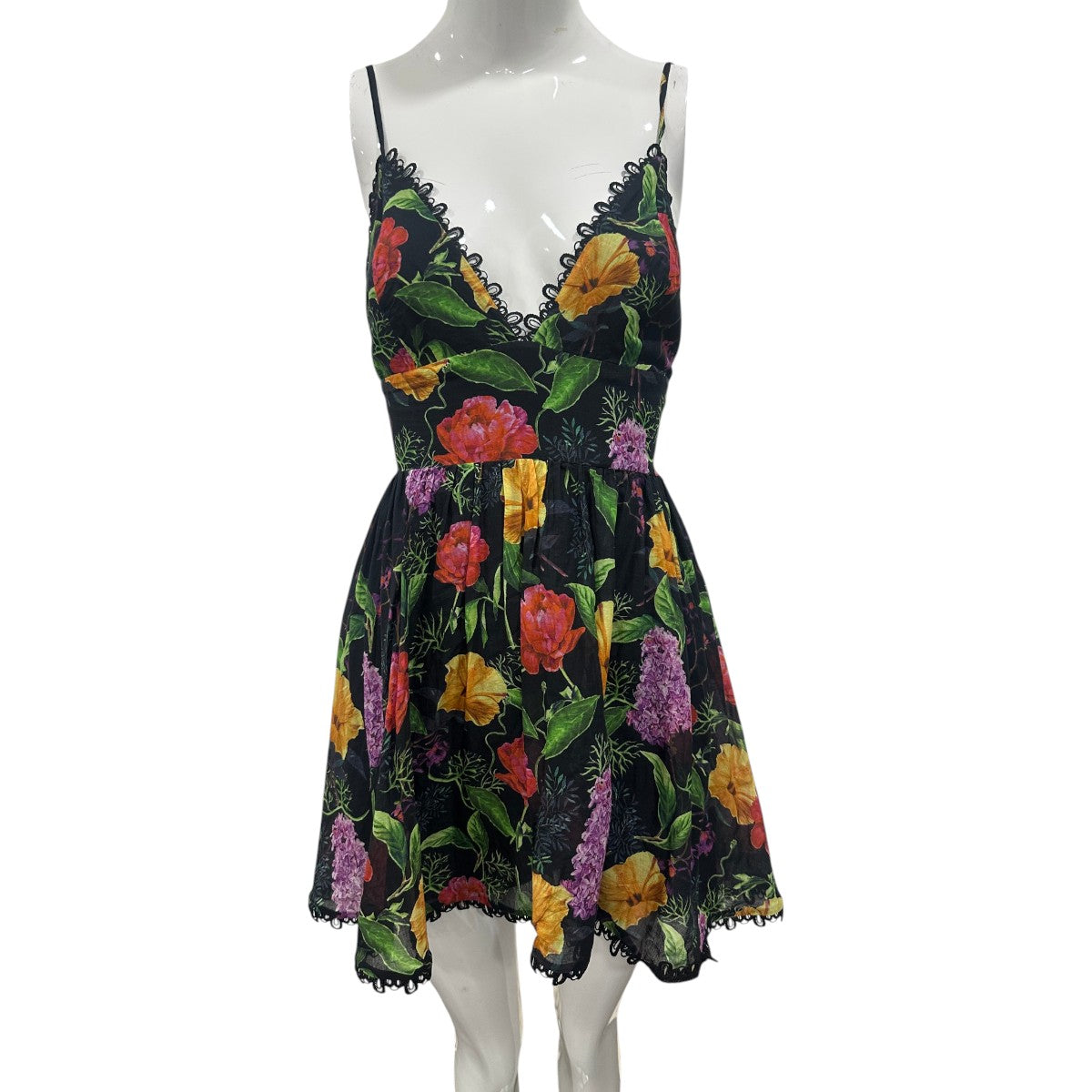 Charo Ruiz Cotton Floral Print Lace Trim Issya Mini Dress Women's