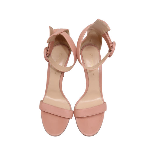 Gianvito Rossi Pink Leather Portofino Ankle Strap Heels Sandals