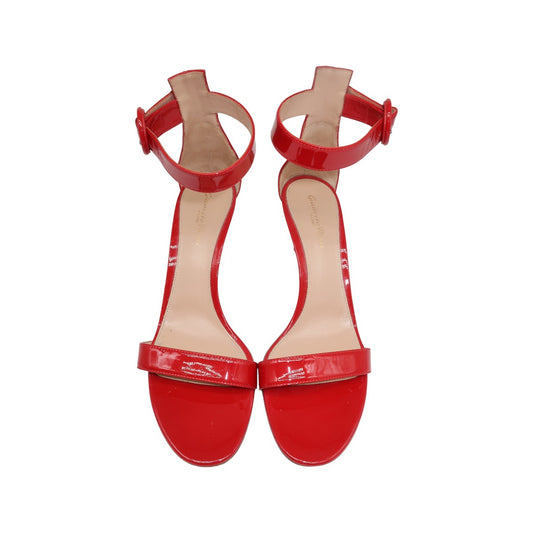 Gianvito Rossi Red Patent Leather Portofino Ankle Strap Heels Sandals