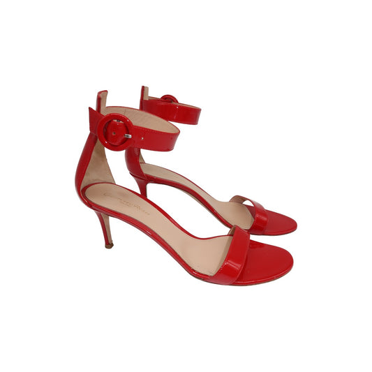 Gianvito Rossi Red Patent Leather Portofino Ankle Strap Heels Sandals