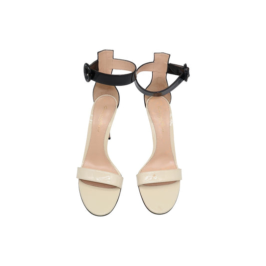 Gianvito Rossi Black/White Patent Leather Portofino Ankle Strap Sandals