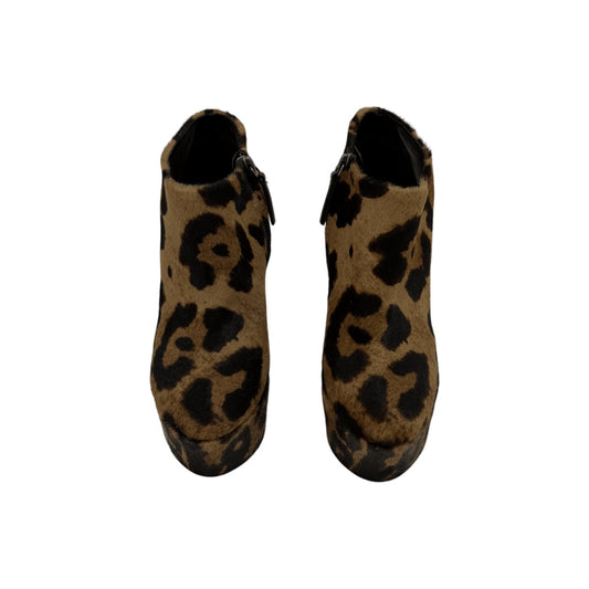 Giuseppe Zanotti Brown Calfskin Leopard Print Wedge Ankle Boots