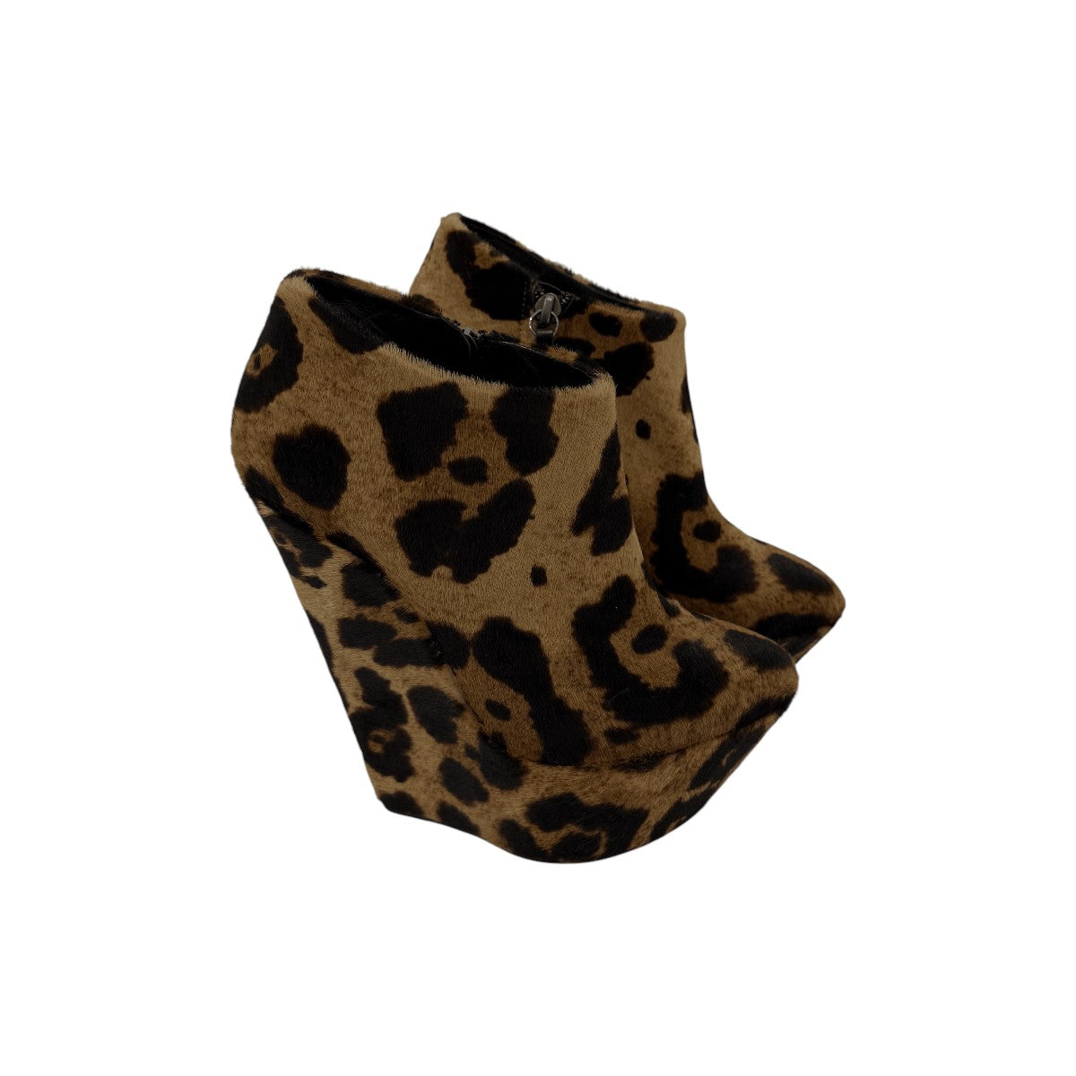 Giuseppe Zanotti Brown Calfskin Leopard Print Wedge Ankle Boots