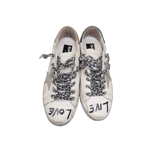 Golden Goose White Leather Love Print Superstar Sneakers