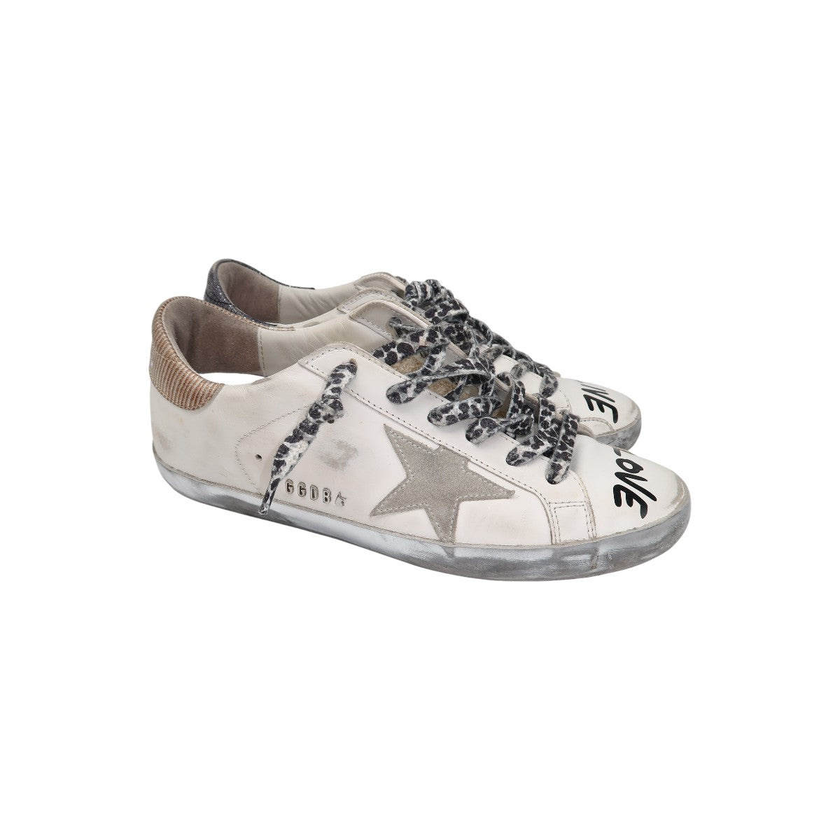 Golden Goose White Leather Love Print Superstar Sneakers