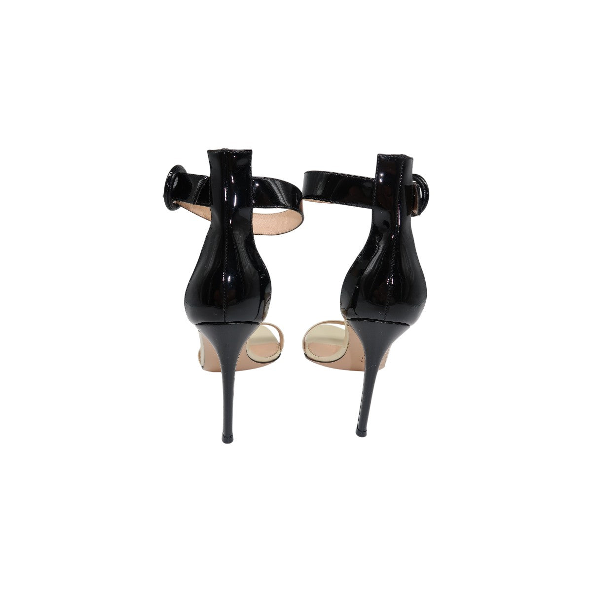 Gianvito Rossi Black/White Patent Leather Portofino Ankle Strap Sandals
