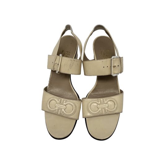 Salvatore Ferragamo Ivory Leather Gancini Logo Slingback Sandals