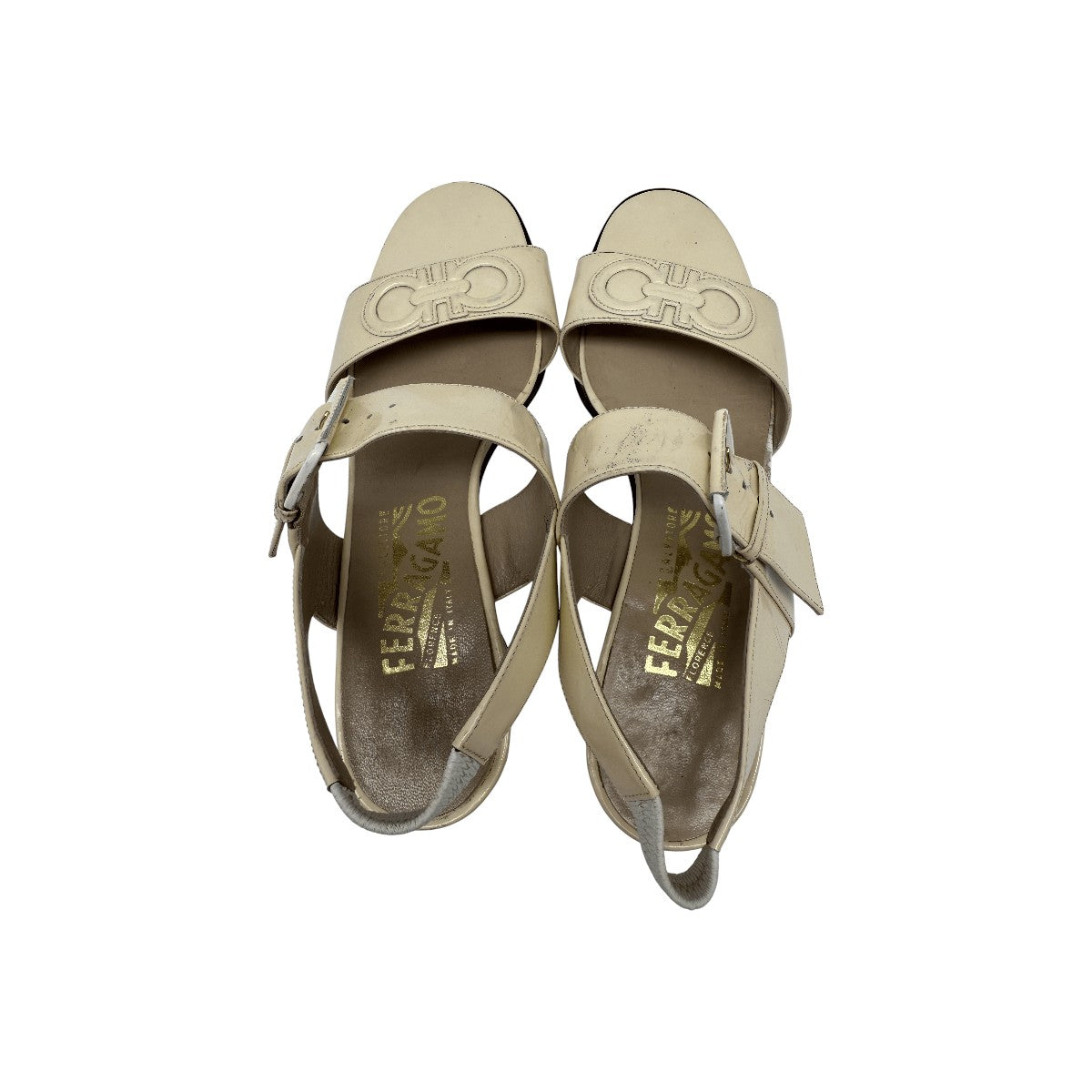 Salvatore Ferragamo Ivory Leather Gancini Logo Slingback Sandals