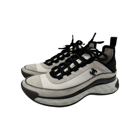 Chanel Gray Suede Interlocking CC Logo Accent Chunky Sneakers