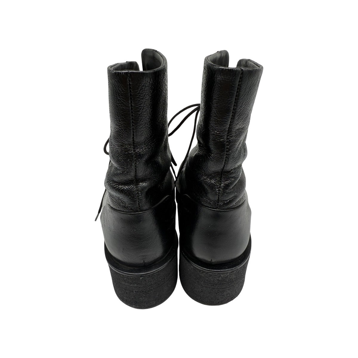 Chanel Black Leather Interlocking CC Logo Lace Up Combat Boots