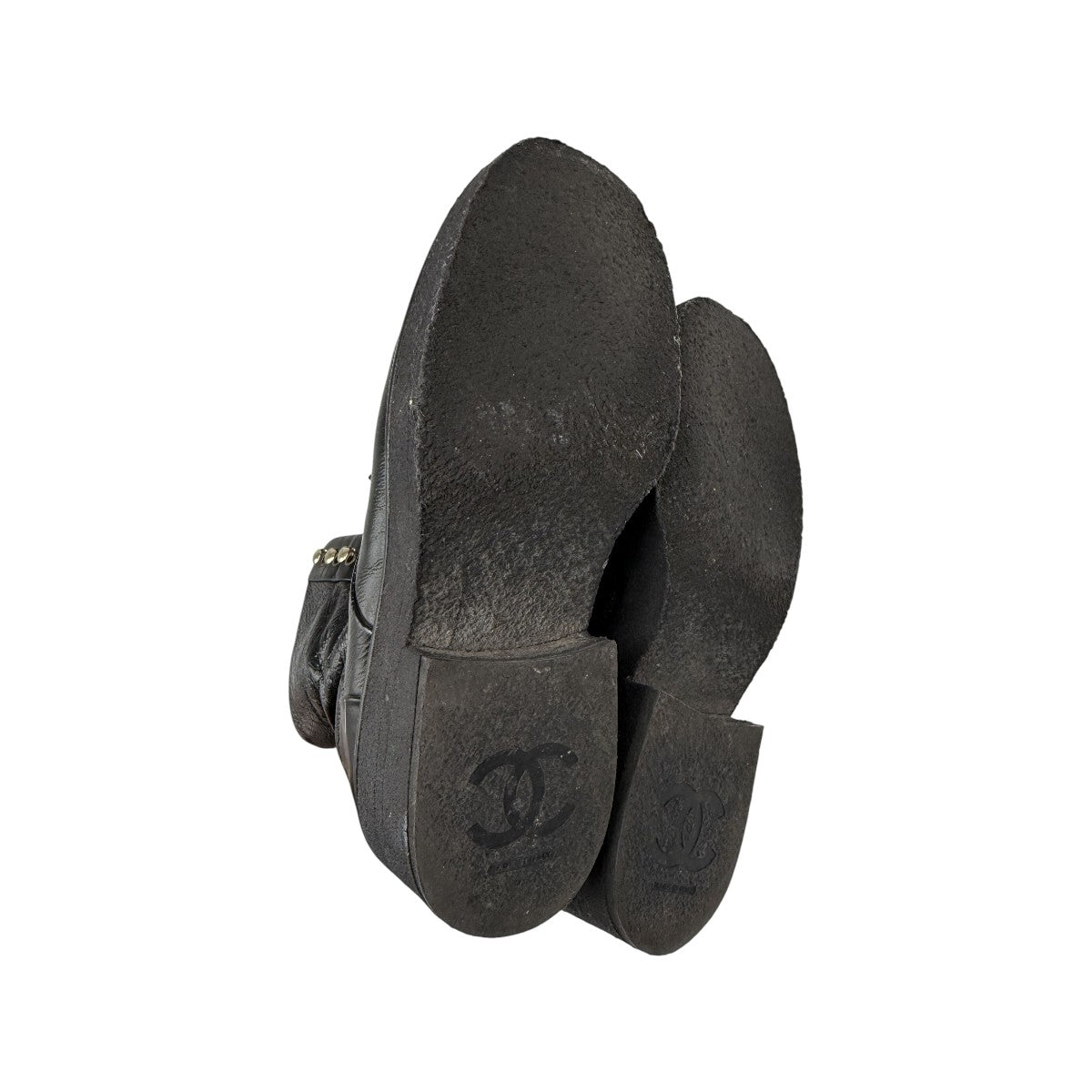 Chanel Black Leather Interlocking CC Logo Lace Up Combat Boots