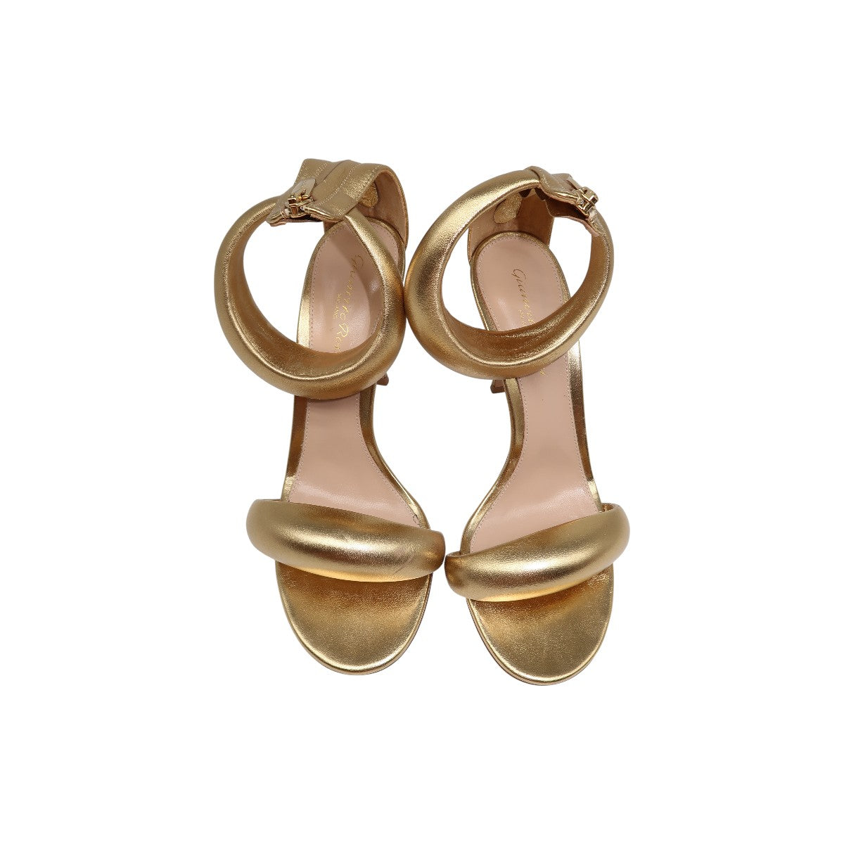 Gianvito Rossi Metallic Gold Leather Bijoux Ankle Strap Heel Sandals