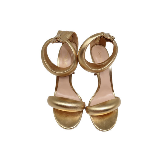 Gianvito Rossi Metallic Gold Leather Bijoux Ankle Strap Heel Sandals