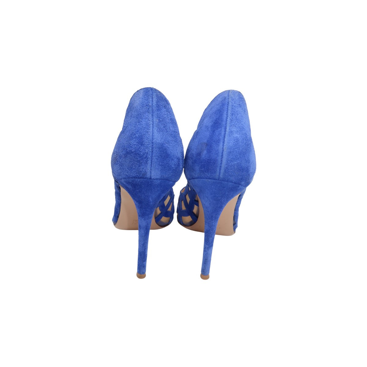Gianvito Rossi Blue Suede Cut-Out Scalloped Point Toe Pump Heels