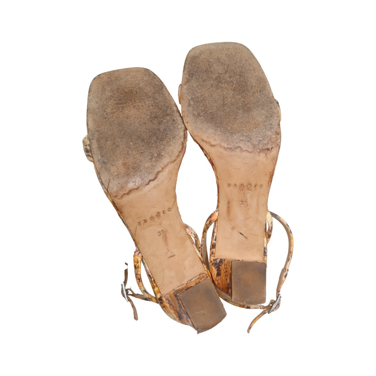 Sandro Maeva Beige Leather Snake Skin Print Ankle Strap Sandals