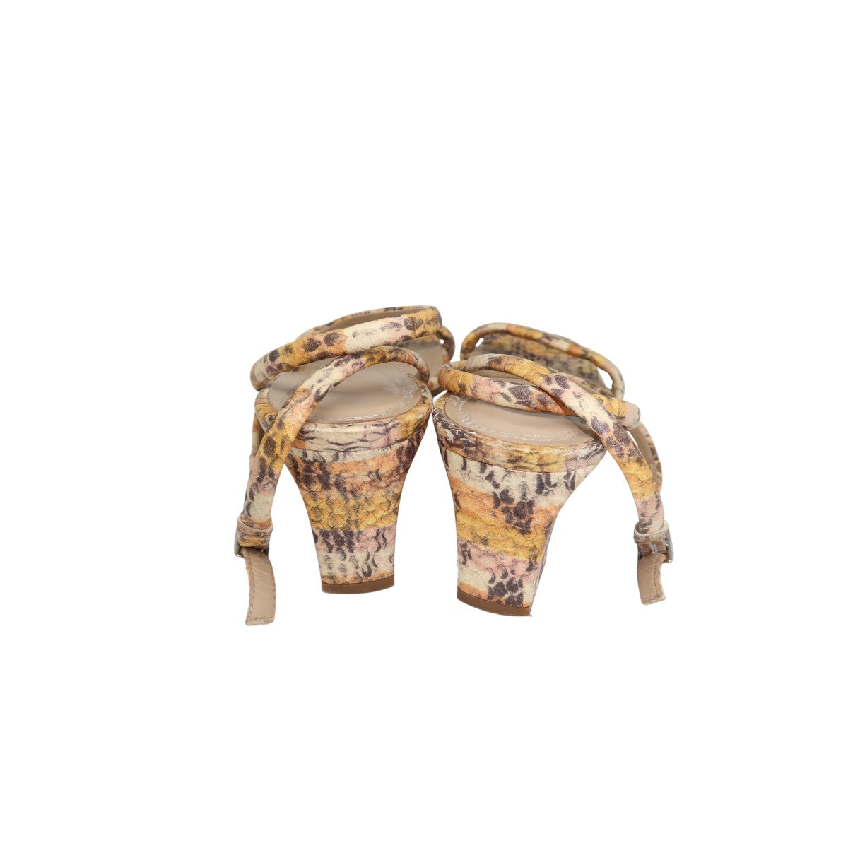Sandro Maeva Beige Leather Snake Skin Print Ankle Strap Sandals