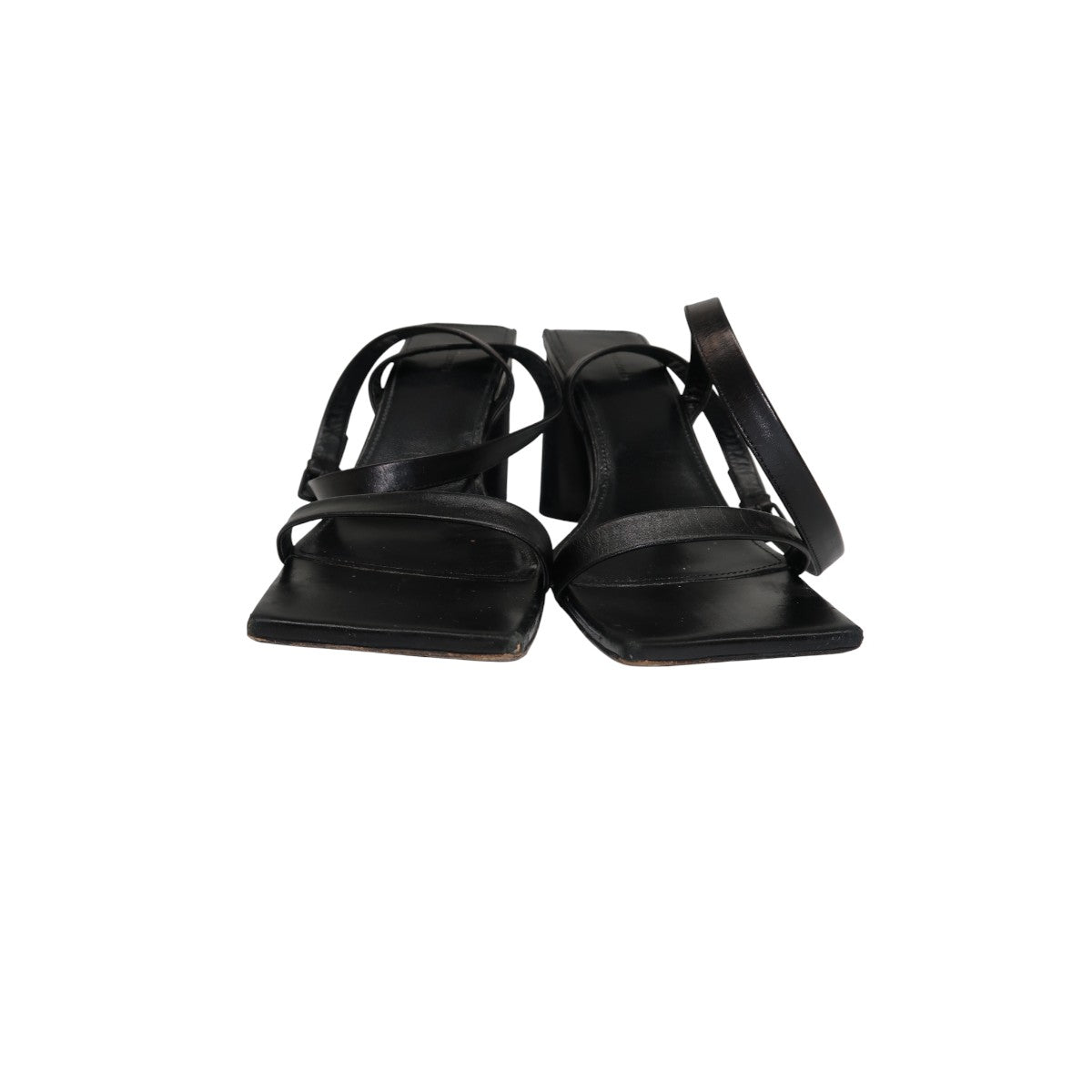 Balenciaga Black Leather Square Toe Triangular Shaped Heel Moon Sandals