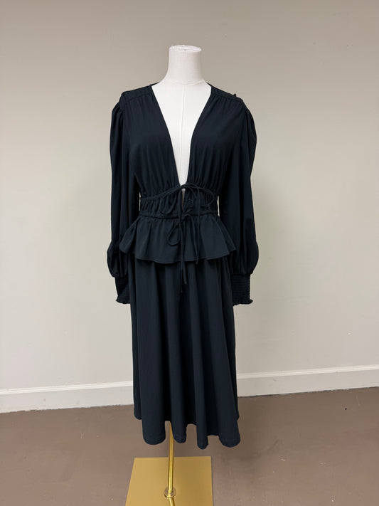 WeWoreWhat Plunging V Neck Long Sleeve Peasant Midi Dress Black Size L