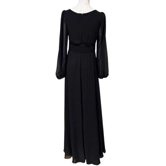 NWT Ever-Pretty Black Women Long Sleeve Chiffon Round Collar Sleeveless Prom Dress