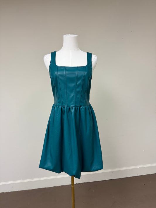 Sincerely Jules Faux Leather Square Neck Corset Bustier Mini Dress Green Size M