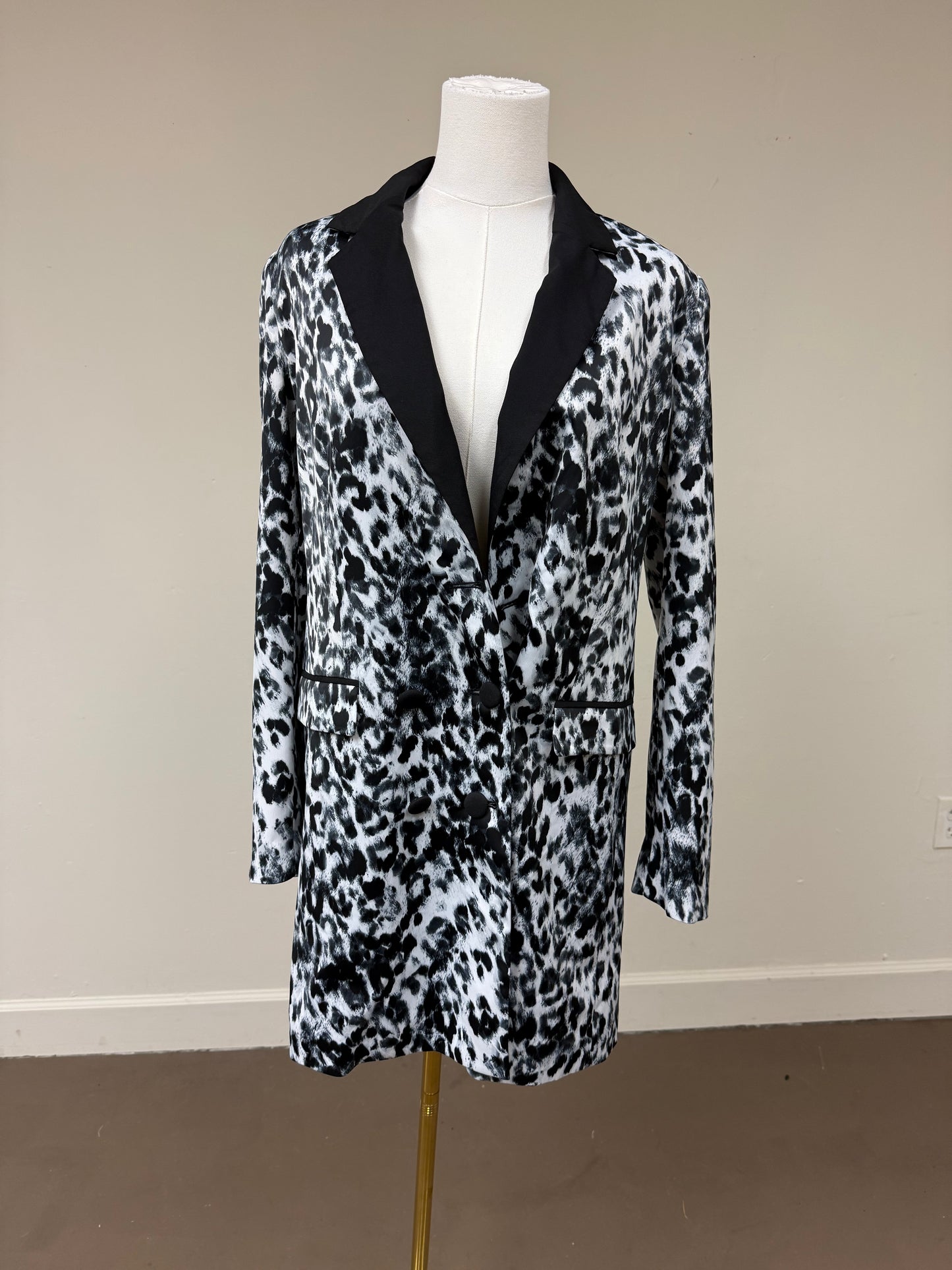 Rachel by Rachel Roy Leopard Printed Mini Blazer Dress Black White Size 6
