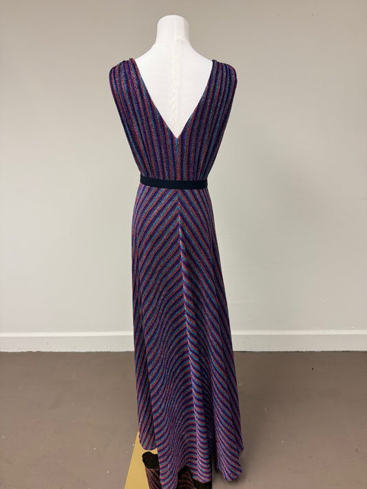 BCBGMAXAZRIA Knit V-Neck Sleeveless Maxi Dress Multicolored Metallic Size XXS