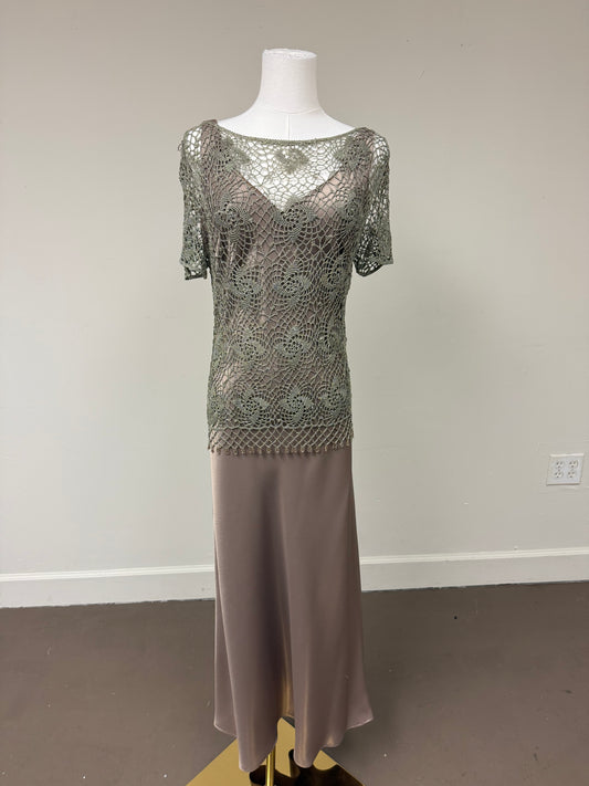KM Collections by Milla Bell Removable Knit Crocheted Top Maxi Slip Dress Size 8