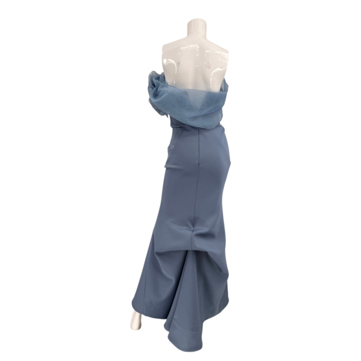 MGNY Scuba Crepe Floral Drape Straight Neck Maxi Gown Slate Blue Women's Size 2