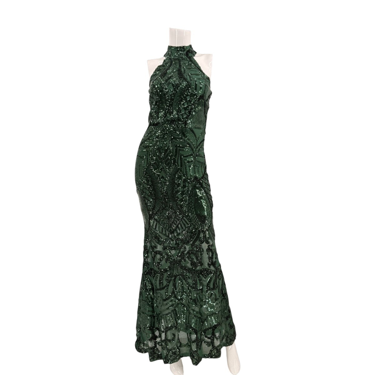 Banjul Sequin Naked Lace Racer Neck Sleeveless Maxi Dress Green Women's Size S