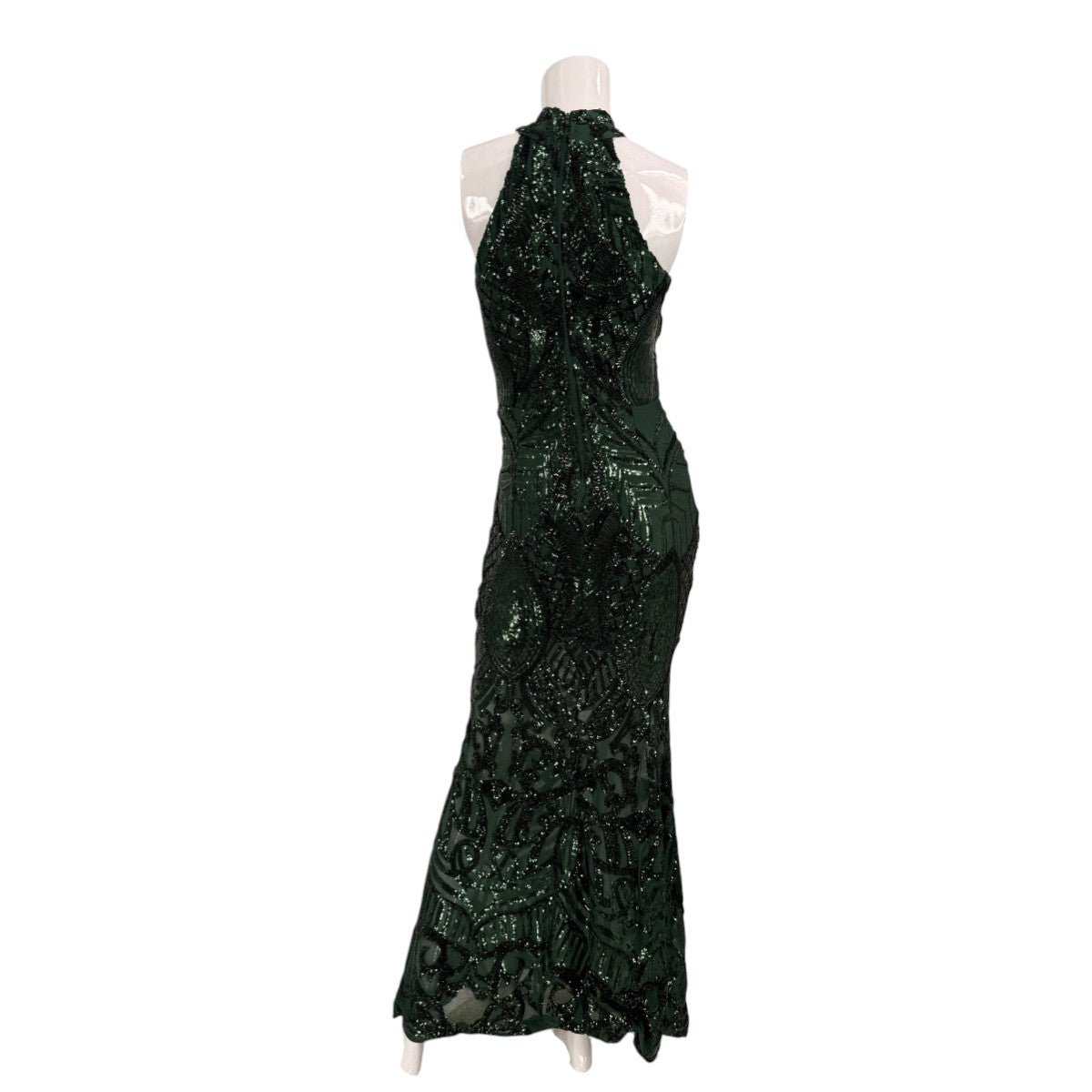 Banjul Sequin Naked Lace Racer Neck Sleeveless Maxi Dress Green Women's Size S