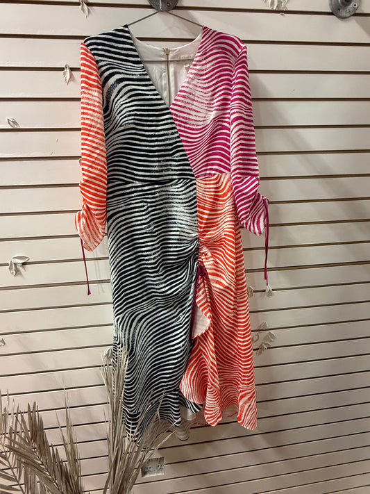 Ted Baker Wizzoh Zebra Print Mashup Ruched Asymmetric Midi Dress Ivory Size 2